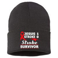 Christian Stroke Survivor Awareness Red Ribbon Brain Attack Sustainable Knit Beanie