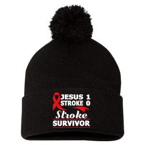 Christian Stroke Survivor Awareness Red Ribbon Brain Attack Pom Pom 12in Knit Beanie