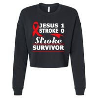 Christian Stroke Survivor Awareness Red Ribbon Brain Attack Cropped Pullover Crew