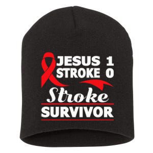 Christian Stroke Survivor Awareness Red Ribbon Brain Attack Short Acrylic Beanie