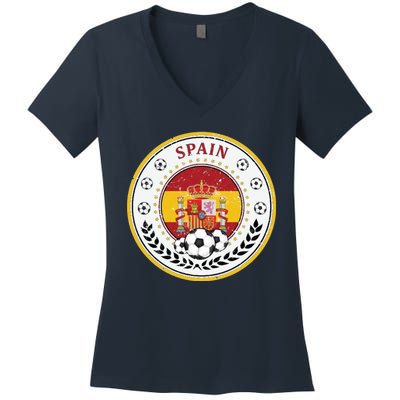 Cool Spain Soccer Logo Women's V-Neck T-Shirt