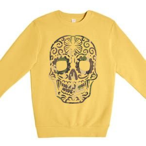 Camo Sugar Skull Calavera Dia De Muertos Mexican Halloween Premium Crewneck Sweatshirt