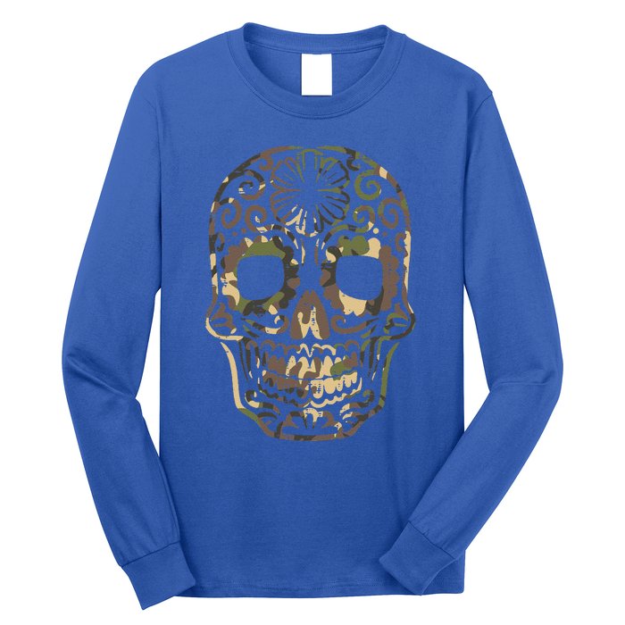 Camo Sugar Skull Calavera Dia De Muertos Mexican Halloween Long Sleeve Shirt