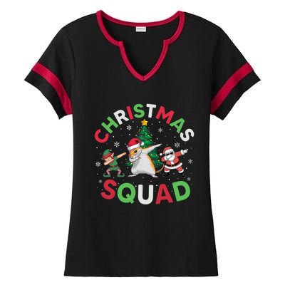 Christmas Squad Santa Gerbil Elf Dabbing Matching Pajamas Gift Ladies Halftime Notch Neck Tee