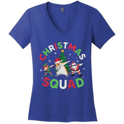 Christmas Squad Santa Gerbil Elf Dabbing Matching Pajamas Gift Women's V-Neck T-Shirt