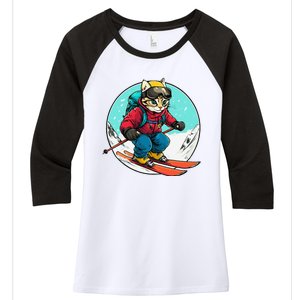 Cat Ski Skier Cat Women's Tri-Blend 3/4-Sleeve Raglan Shirt