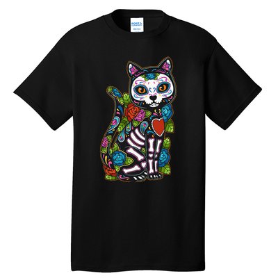 Cat Sugar Skull Mexico Calavera Dia De Los Muertos Halloween Tall T-Shirt