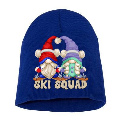 Cute Ski Squad Gnome Graphic For Ski Mom And Dad Love Skiing Gift Short Acrylic Beanie