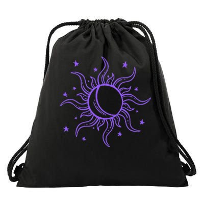 Celestial Sun Star Moon Design Drawstring Bag