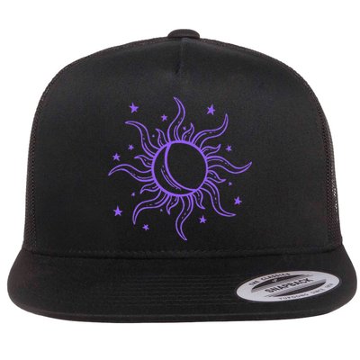 Celestial Sun Star Moon Design Flat Bill Trucker Hat