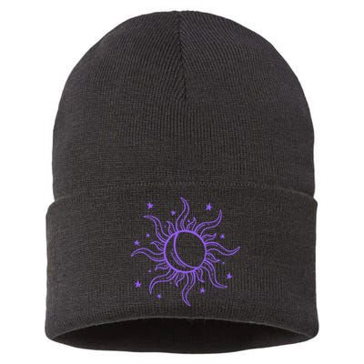 Celestial Sun Star Moon Design Sustainable Knit Beanie