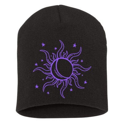 Celestial Sun Star Moon Design Short Acrylic Beanie