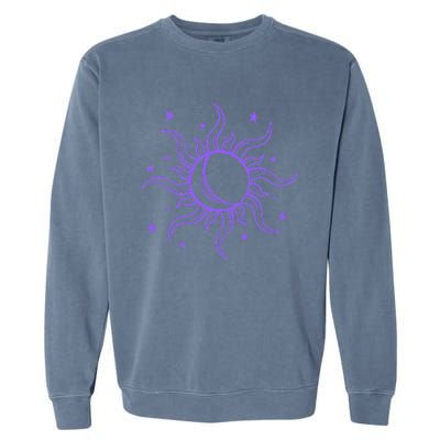 Celestial Sun Star Moon Design Garment-Dyed Sweatshirt