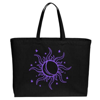 Celestial Sun Star Moon Design Cotton Canvas Jumbo Tote