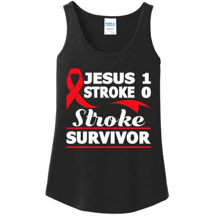 Christian Stroke Survivor Awareness Red Ribbon Brain Attack Ladies Essential Tank