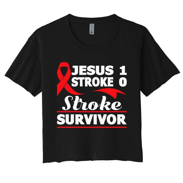 Christian Stroke Survivor Awareness Red Ribbon Brain Attack Women's Crop Top Tee