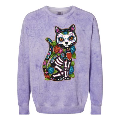 Cat Sugar Skull Mexico Calavera Dia De Los Muertos Halloween Colorblast Crewneck Sweatshirt