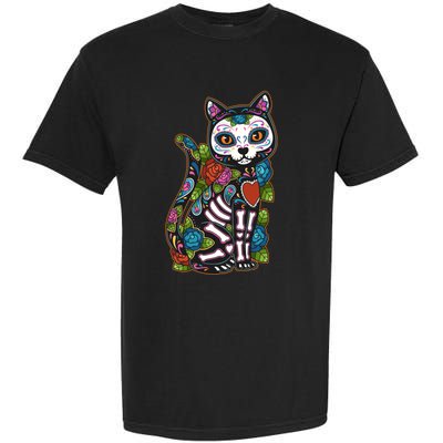 Cat Sugar Skull Mexico Calavera Dia De Los Muertos Halloween Garment-Dyed Heavyweight T-Shirt