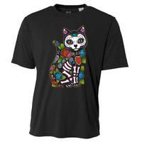 Cat Sugar Skull Mexico Calavera Dia De Los Muertos Halloween Cooling Performance Crew T-Shirt