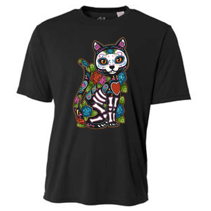 Cat Sugar Skull Mexico Calavera Dia De Los Muertos Halloween Cooling Performance Crew T-Shirt