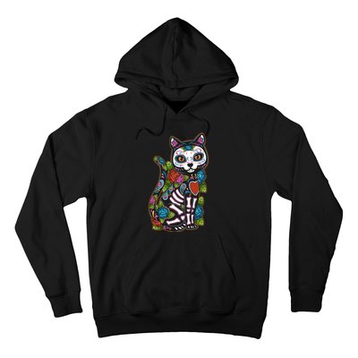 Cat Sugar Skull Mexico Calavera Dia De Los Muertos Halloween Hoodie