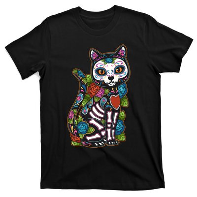 Cat Sugar Skull Mexico Calavera Dia De Los Muertos Halloween T-Shirt