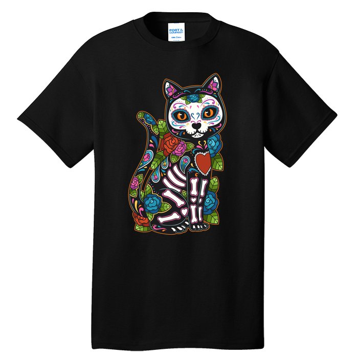 Cat Sugar Skull Mexico Calavera Dia De Los Muertos Halloween Tall T-Shirt