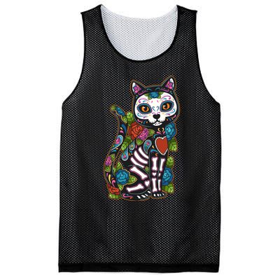 Cat Sugar Skull Mexico Calavera Dia De Los Muertos Halloween Mesh Reversible Basketball Jersey Tank