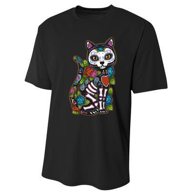 Cat Sugar Skull Mexico Calavera Dia De Los Muertos Halloween Performance Sprint T-Shirt