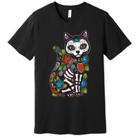 Cat Sugar Skull Mexico Calavera Dia De Los Muertos Halloween Premium T-Shirt