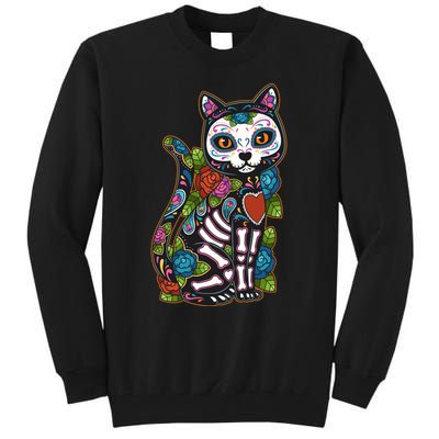 Cat Sugar Skull Mexico Calavera Dia De Los Muertos Halloween Tall Sweatshirt