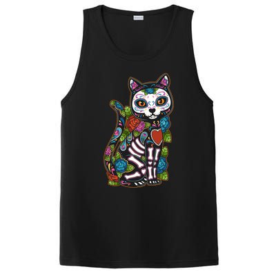 Cat Sugar Skull Mexico Calavera Dia De Los Muertos Halloween PosiCharge Competitor Tank