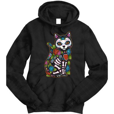 Cat Sugar Skull Mexico Calavera Dia De Los Muertos Halloween Tie Dye Hoodie