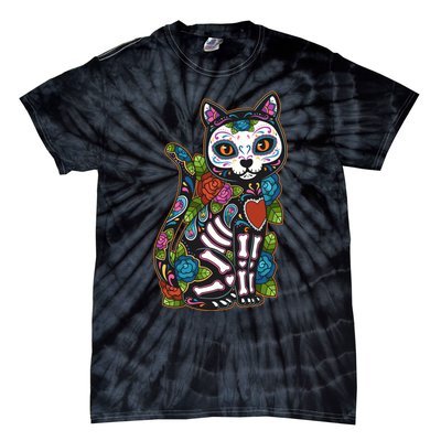 Cat Sugar Skull Mexico Calavera Dia De Los Muertos Halloween Tie-Dye T-Shirt