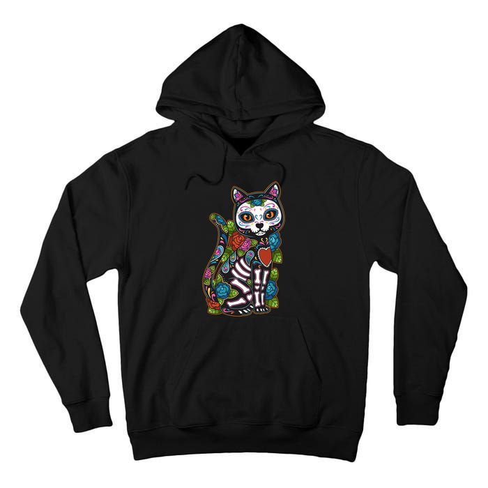 Cat Sugar Skull Mexico Calavera Dia De Los Muertos Halloween Tall Hoodie