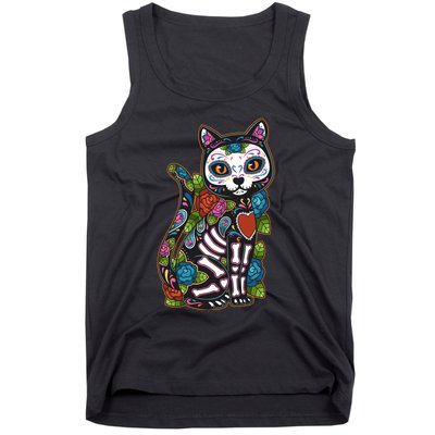 Cat Sugar Skull Mexico Calavera Dia De Los Muertos Halloween Tank Top