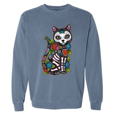 Cat Sugar Skull Mexico Calavera Dia De Los Muertos Halloween Garment-Dyed Sweatshirt