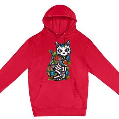 Cat Sugar Skull Mexico Calavera Dia De Los Muertos Halloween Premium Pullover Hoodie