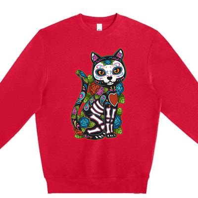 Cat Sugar Skull Mexico Calavera Dia De Los Muertos Halloween Premium Crewneck Sweatshirt