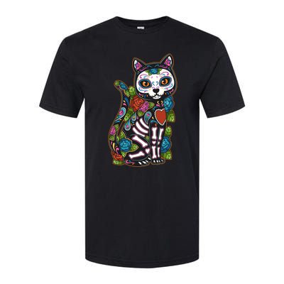 Cat Sugar Skull Mexico Calavera Dia De Los Muertos Halloween Softstyle CVC T-Shirt