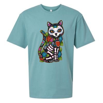 Cat Sugar Skull Mexico Calavera Dia De Los Muertos Halloween Sueded Cloud Jersey T-Shirt