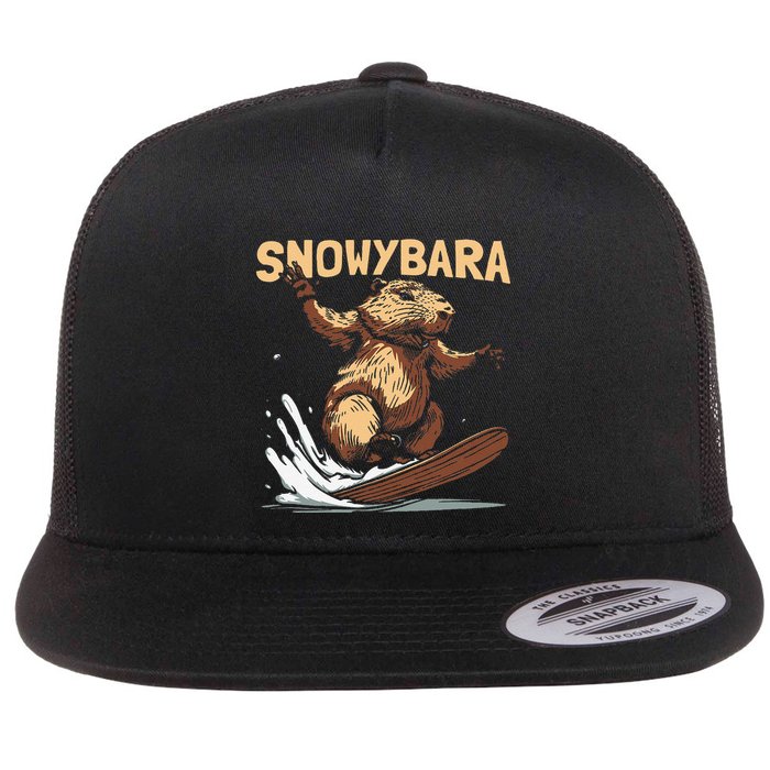 Capybara Snowboard Snowboarding Snowboarder Snowybara Flat Bill Trucker Hat