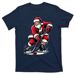 Christmas Sports Santa Plays Ice Hockey Xmas T-Shirt