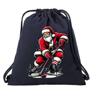 Christmas Sports Santa Plays Ice Hockey Xmas Drawstring Bag