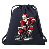 Christmas Sports Santa Plays Ice Hockey Xmas Drawstring Bag