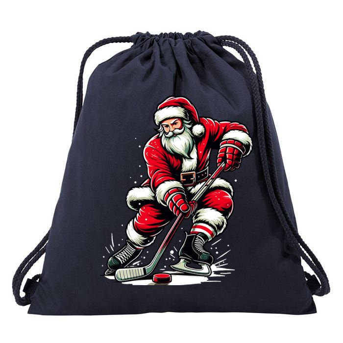 Christmas Sports Santa Plays Ice Hockey Xmas Drawstring Bag