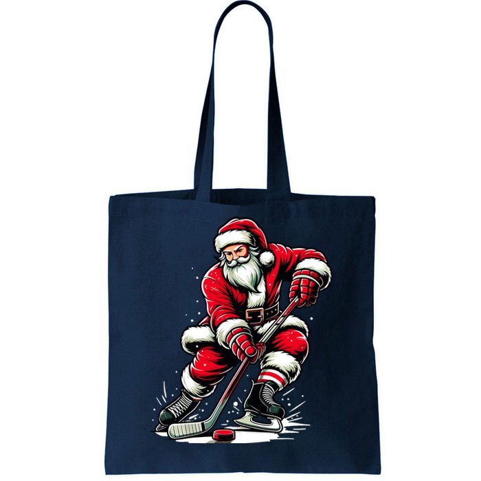 Christmas Sports Santa Plays Ice Hockey Xmas Tote Bag