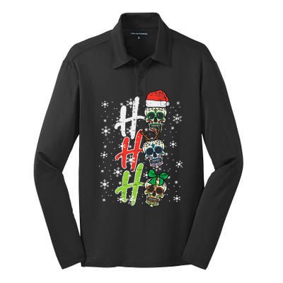 Christmas Sugar Skull Ho Ho Ho Xmas Mexican Funny Funny Silk Touch Performance Long Sleeve Polo