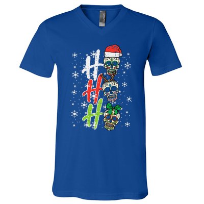 Christmas Sugar Skull Ho Ho Ho Xmas Mexican Funny Funny V-Neck T-Shirt