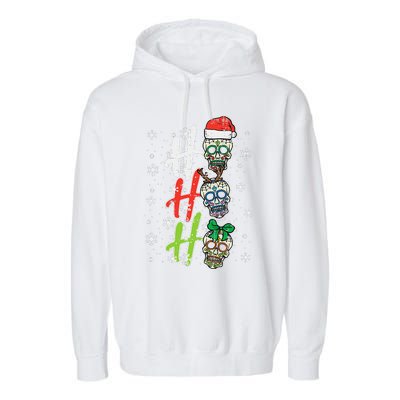 Christmas Sugar Skull Ho Ho Ho Xmas Mexican Funny Funny Garment-Dyed Fleece Hoodie